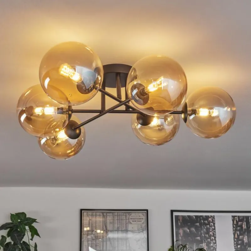 hofstein Plafonnier - Verre 15 cm Chehalis Ambre, 6 lumières