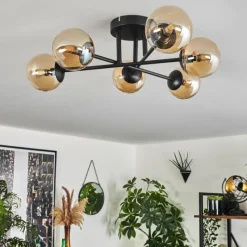 hofstein Plafonnier - Verre 10 cm Chehalis Ambre, 6 lumières