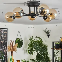 hofstein Plafonnier - Verre 10 cm Chehalis Ambre, 6 lumières