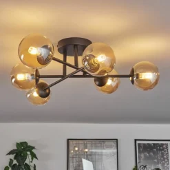 hofstein Plafonnier - Verre 10 cm Chehalis Ambre, 6 lumières