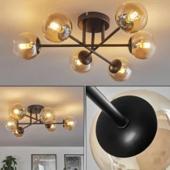 hofstein Plafonnier - Verre 10 cm Chehalis Ambre, Clair, 6 lumières