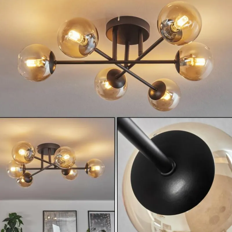 hofstein Plafonnier - Verre 10 cm Chehalis Ambre, Clair, 6 lumières