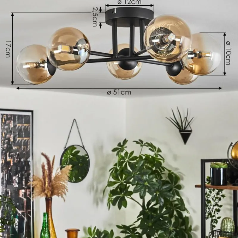 hofstein Plafonnier - Verre 10 cm Chehalis Ambre, Clair, 6 lumières