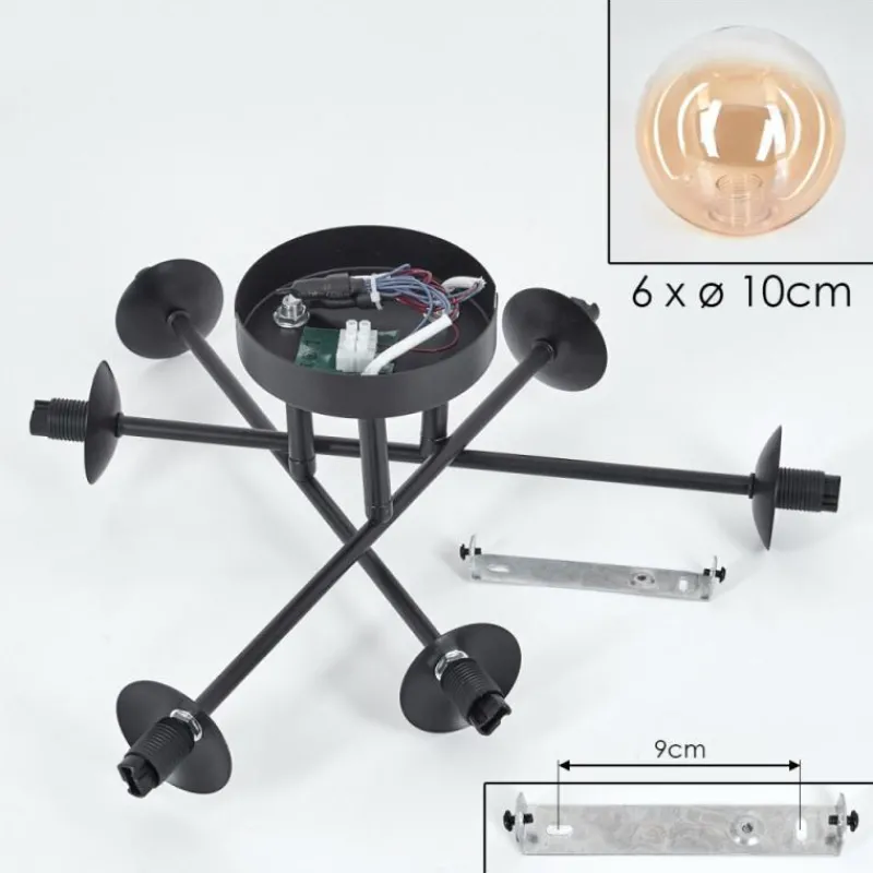 hofstein Plafonnier - Verre 10 cm Chehalis Ambre, Clair, 6 lumières