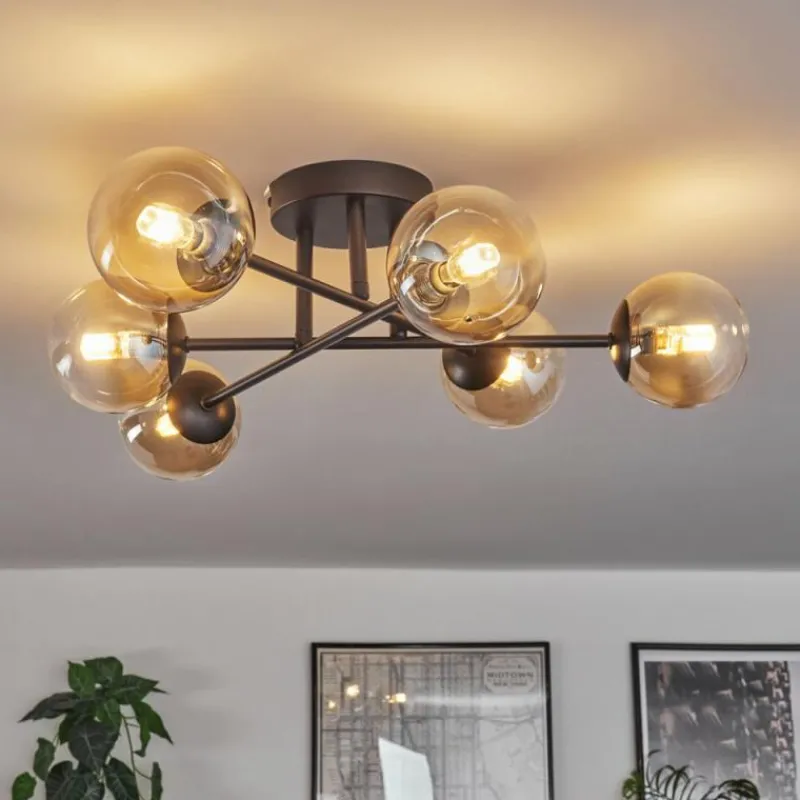 hofstein Plafonnier - Verre 10 cm Chehalis Ambre, Clair, 6 lumières