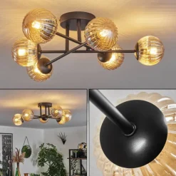 hofstein Plafonnier - Verre 10 cm Chehalis Ambre, 6 lumières