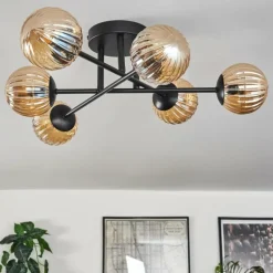 hofstein Plafonnier - Verre 10 cm Chehalis Ambre, 6 lumières