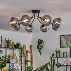 hofstein Plafonnier - Verre 15 cm Chehalis Noir, 8 lumières