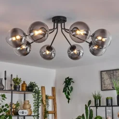 hofstein Plafonnier - Verre 15 cm Chehalis Noir, 8 lumières