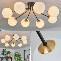 Lampes Dorées-hofstein Plafonnier - Verre 15 cm Chehalis Or, Noir, 8 lumières