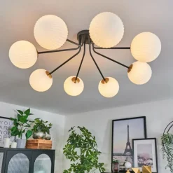 Lampes Dorées-hofstein Plafonnier - Verre 15 cm Chehalis Or, Noir, 8 lumières