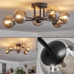 hofstein Plafonnier - Verre 10 cm Chehalis Fumé, 6 lumières