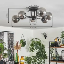 hofstein Plafonnier - Verre 10 cm Chehalis Fumé, 6 lumières