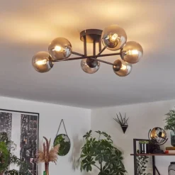 hofstein Plafonnier - Verre 10 cm Chehalis Fumé, 6 lumières