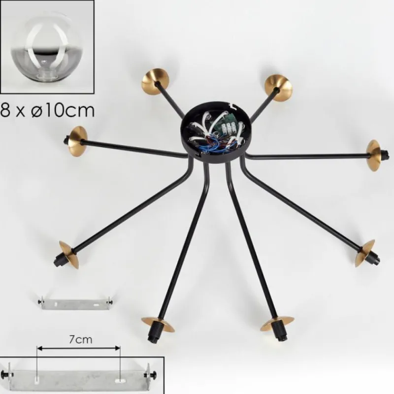 Lampes Dorées-hofstein Plafonnier - Verre 10 cm Chehalis Or, Noir, 8 lumières