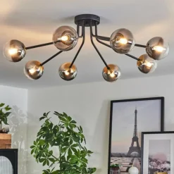 Lampes Dorées-hofstein Plafonnier - Verre 10 cm Chehalis Or, Noir, 8 lumières