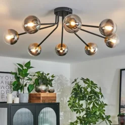 Lampes Dorées-hofstein Plafonnier - Verre 10 cm Chehalis Or, Noir, 8 lumières