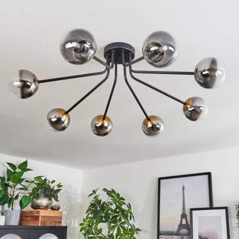 Lampes Dorées-hofstein Plafonnier - Verre 10 cm Chehalis Or, Noir, 8 lumières