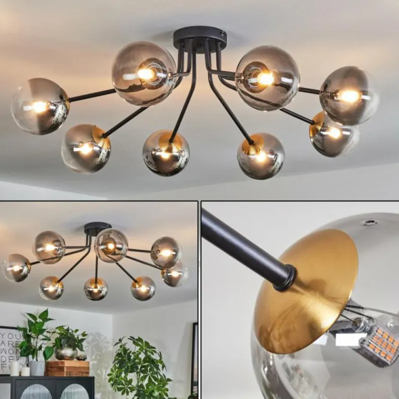 Lampes Dorées-hofstein Plafonnier - Verre 12 cm Chehalis Or, Noir, 8 lumières