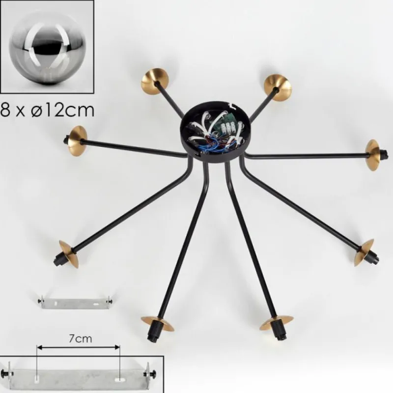 Lampes Dorées-hofstein Plafonnier - Verre 12 cm Chehalis Or, Noir, 8 lumières