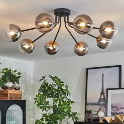 Lampes Dorées-hofstein Plafonnier - Verre 12 cm Chehalis Or, Noir, 8 lumières