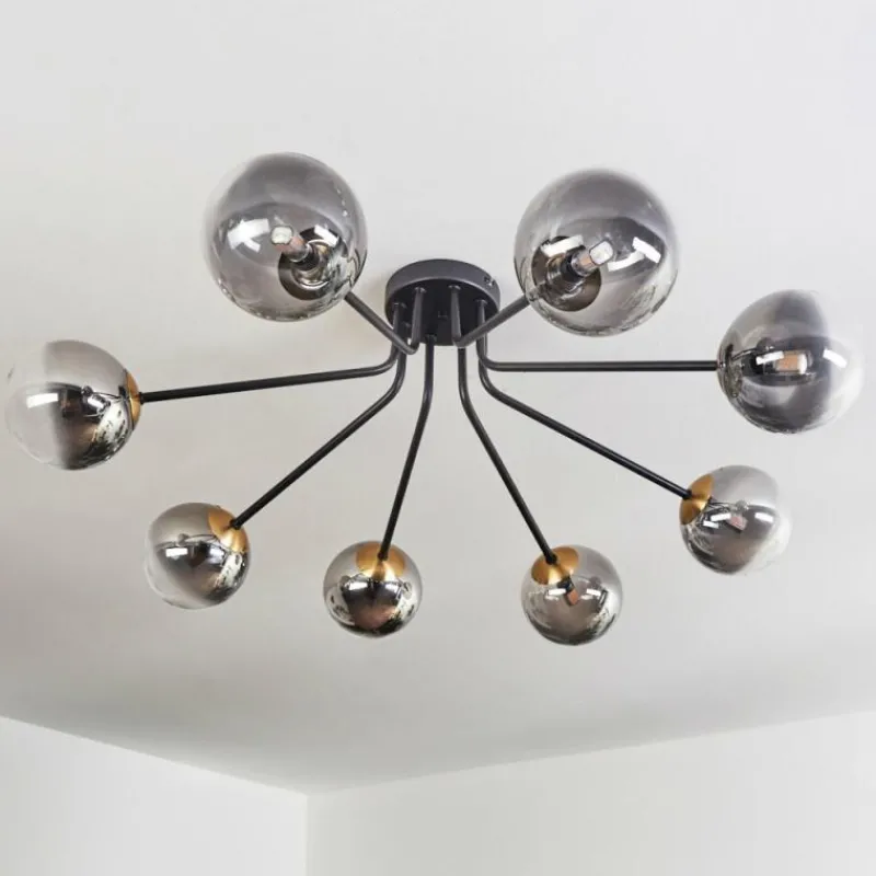 Lampes Dorées-hofstein Plafonnier - Verre 12 cm Chehalis Or, Noir, 8 lumières