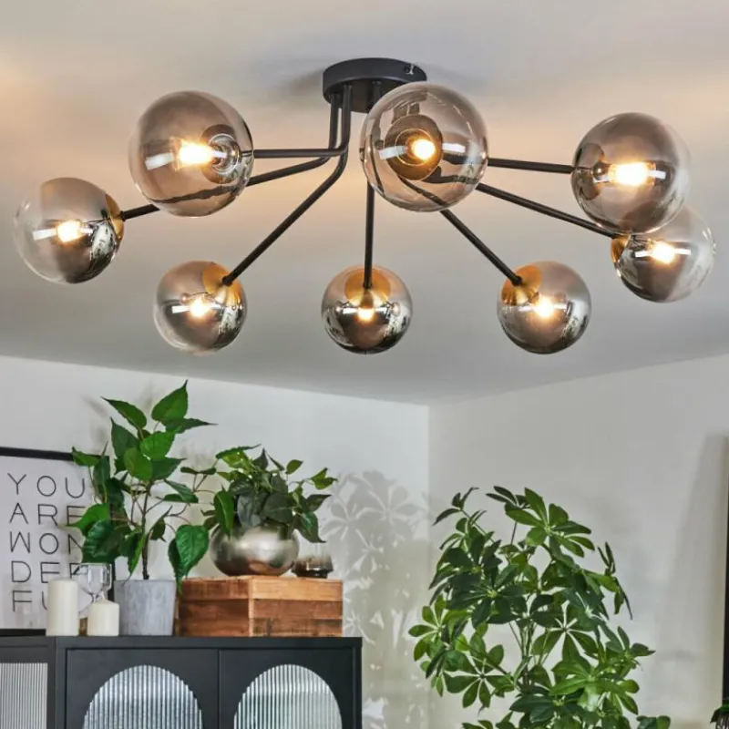 Lampes Dorées-hofstein Plafonnier - Verre 12 cm Chehalis Or, Noir, 8 lumières