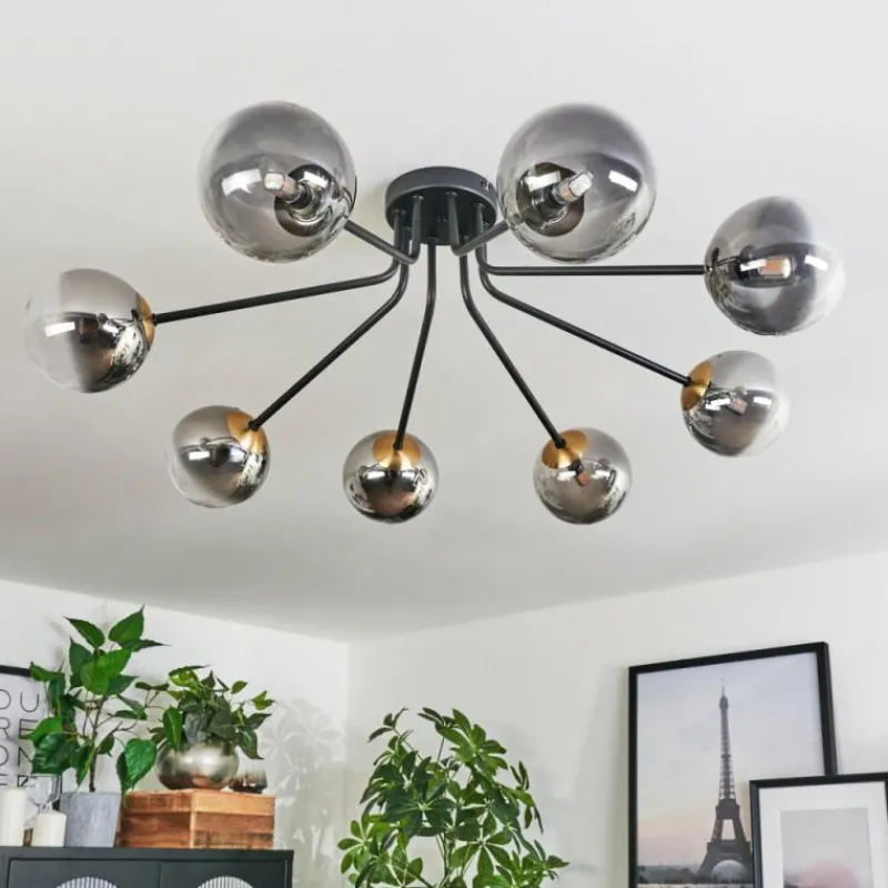 Lampes Dorées-hofstein Plafonnier - Verre 12 cm Chehalis Or, Noir, 8 lumières