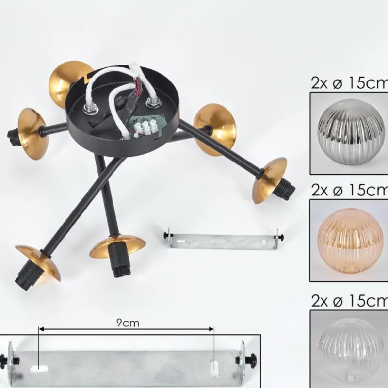 Lampes Dorées-hofstein Plafonnier - Verre 15 cm Chehalis Or, Noir, 6 lumières