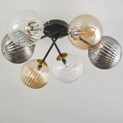 Lampes Dorées-hofstein Plafonnier - Verre 15 cm Chehalis Or, Noir, 6 lumières