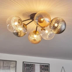 Lampes Dorées-hofstein Plafonnier - Verre 15 cm Chehalis Or, Noir, 6 lumières