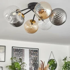 Lampes Dorées-hofstein Plafonnier - Verre 15 cm Chehalis Or, Noir, 6 lumières