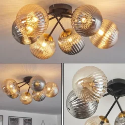 Lampes Dorées-hofstein Plafonnier - Verre 15 cm Chehalis Or, Noir, 6 lumières