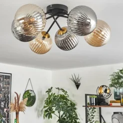 Lampes Dorées-hofstein Plafonnier - Verre 15 cm Chehalis Or, Noir, 6 lumières