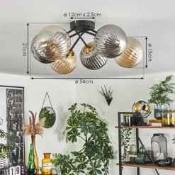 Lampes Dorées-hofstein Plafonnier - Verre 15 cm Chehalis Or, Noir, 6 lumières