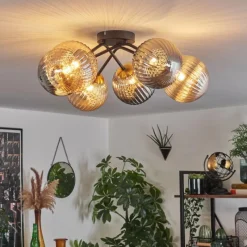 Lampes Dorées-hofstein Plafonnier - Verre 15 cm Chehalis Or, Noir, 6 lumières