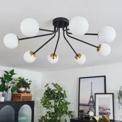 Lampes Art Déco-hofstein Plafonnier - Verre 10 cm Chehalis Or, Noir, 8 lumières