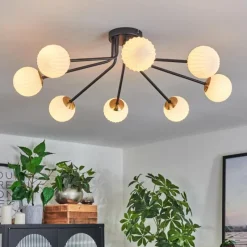 Lampes Art Déco-hofstein Plafonnier - Verre 10 cm Chehalis Or, Noir, 8 lumières