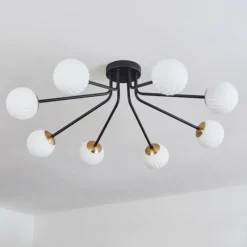 Lampes Art Déco-hofstein Plafonnier - Verre 10 cm Chehalis Or, Noir, 8 lumières