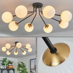 Lampes Art Déco-hofstein Plafonnier - Verre 12 cm Chehalis Or, Noir, 8 lumières