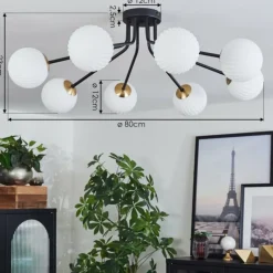 Lampes Art Déco-hofstein Plafonnier - Verre 12 cm Chehalis Or, Noir, 8 lumières