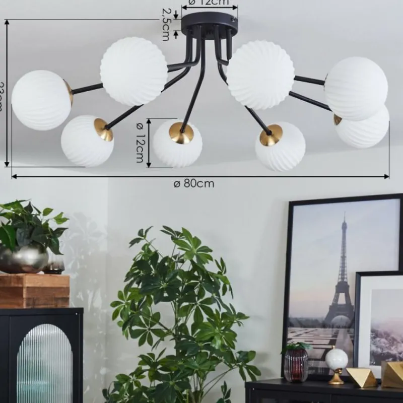 Lampes Art Déco-hofstein Plafonnier - Verre 12 cm Chehalis Or, Noir, 8 lumières