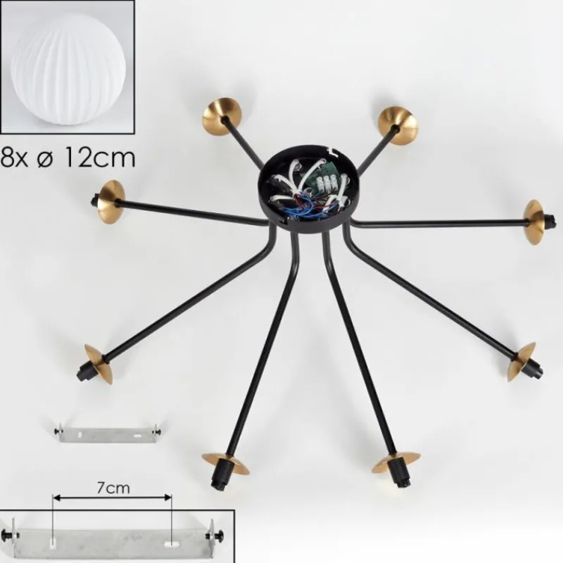 Lampes Art Déco-hofstein Plafonnier - Verre 12 cm Chehalis Or, Noir, 8 lumières