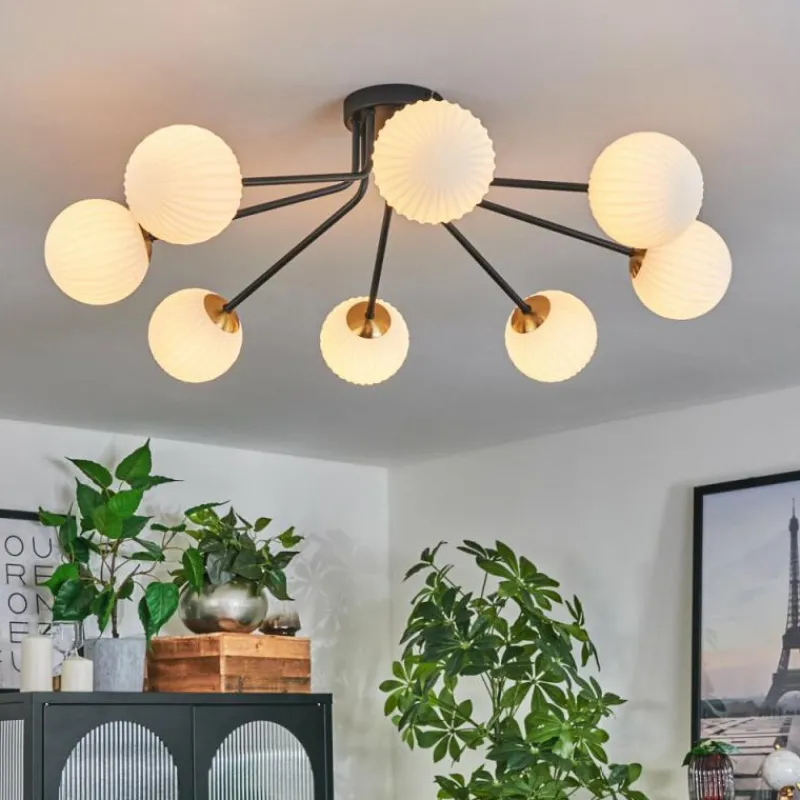 Lampes Art Déco-hofstein Plafonnier - Verre 12 cm Chehalis Or, Noir, 8 lumières