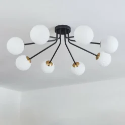 Lampes Art Déco-hofstein Plafonnier - Verre 12 cm Chehalis Or, Noir, 8 lumières