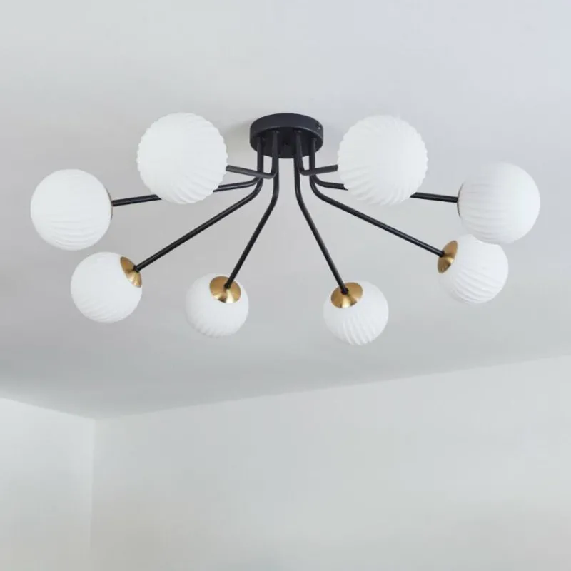 Lampes Art Déco-hofstein Plafonnier - Verre 12 cm Chehalis Or, Noir, 8 lumières