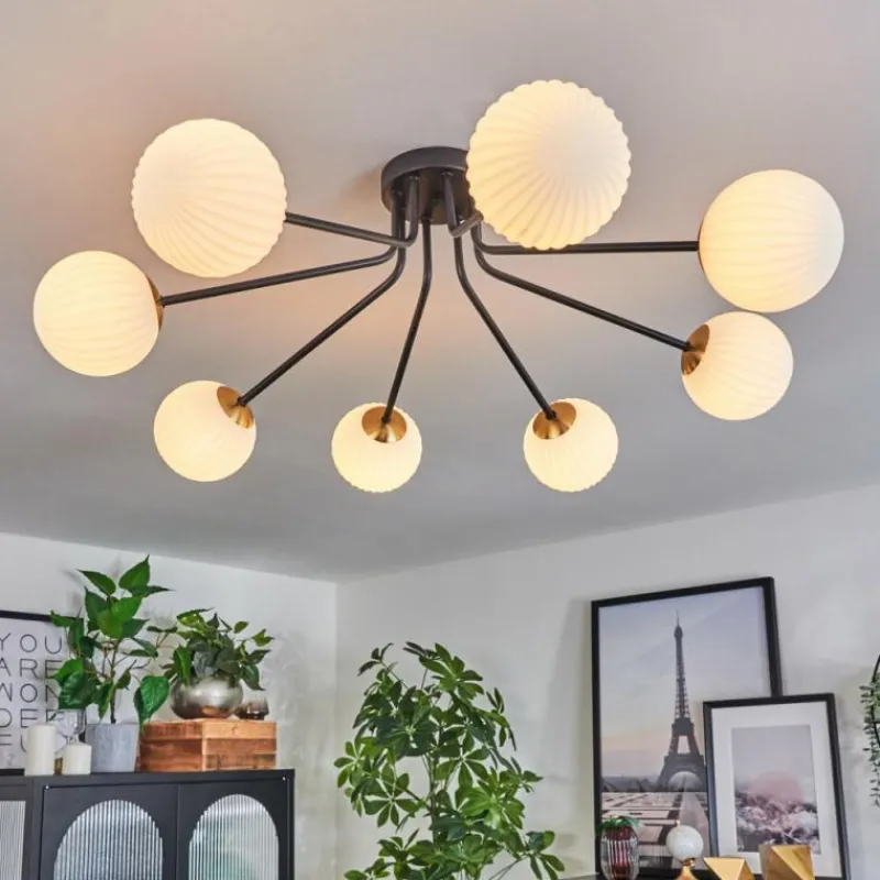 Lampes Art Déco-hofstein Plafonnier - Verre 12 cm Chehalis Or, Noir, 8 lumières