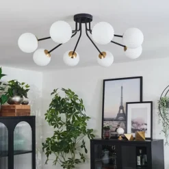 Lampes Art Déco-hofstein Plafonnier - Verre 12 cm Chehalis Or, Noir, 8 lumières