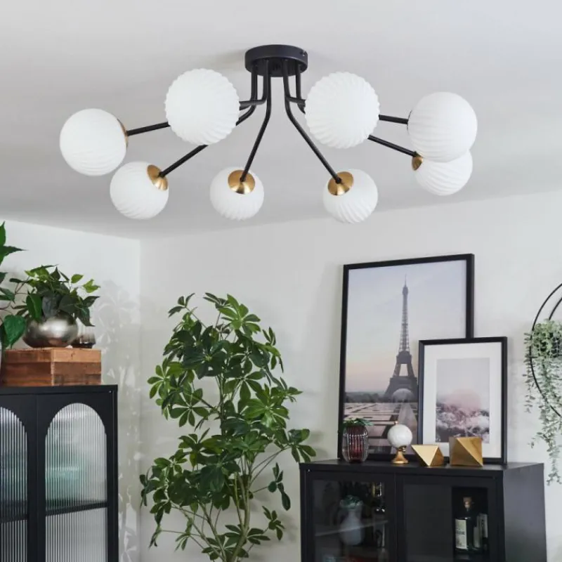 Lampes Art Déco-hofstein Plafonnier - Verre 12 cm Chehalis Or, Noir, 8 lumières