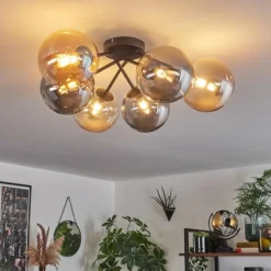 hofstein Plafonnier - Verre 15 cm Chehalis Ambre, Fumé, 6 lumières